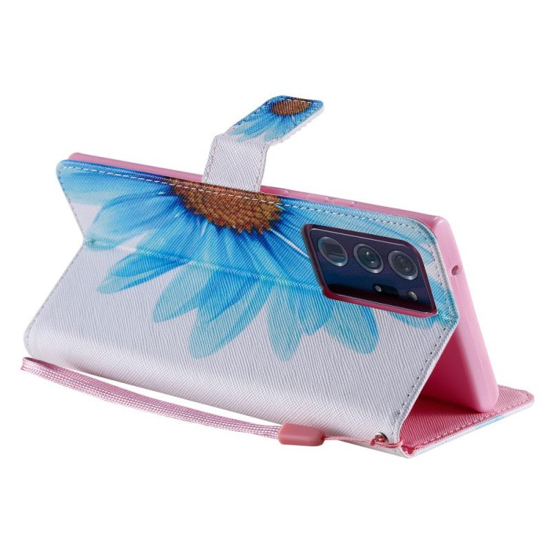 Leren Hoesje Samsung Galaxy Note 20 Ultra Telefoonhoesje Blauwe Aquarelbloem