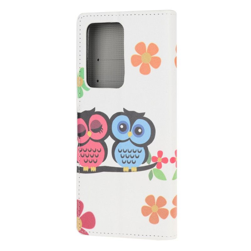 Leren Hoesje Samsung Galaxy Note 20 Ultra Telefoonhoesje Paar Uilen