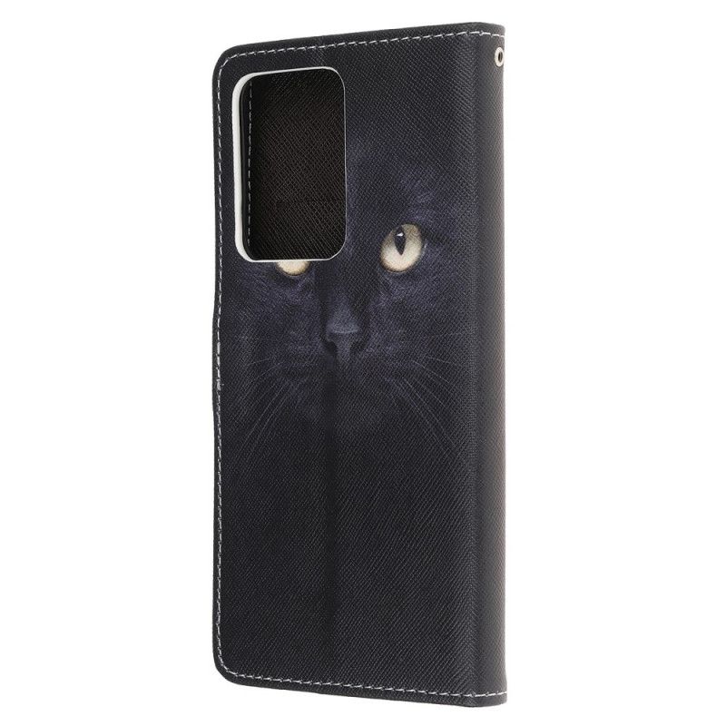 Leren Hoesje Samsung Galaxy Note 20 Ultra Telefoonhoesje Zwarte Kattenogen Met String