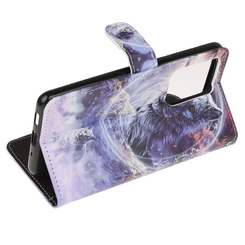 Leren Hoesje Samsung Galaxy Note 20 Ultra Wolf In De Winter Met String