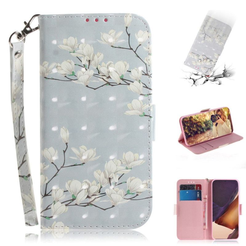 Leren Hoesje voor Samsung Galaxy Note 20 Ultra Bloeiende Boom Met String