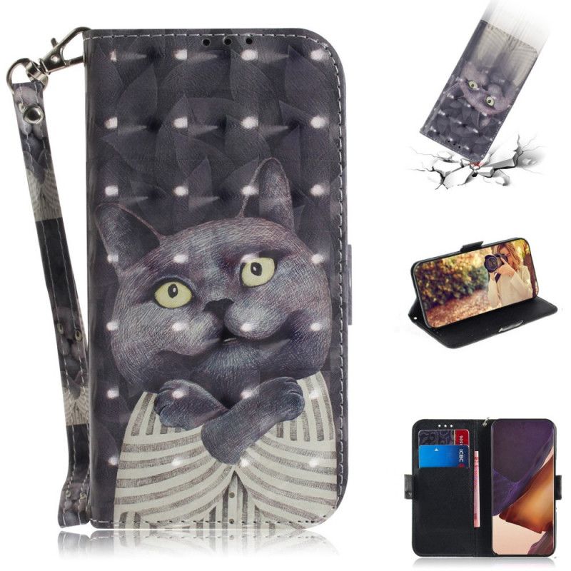 Leren Hoesje voor Samsung Galaxy Note 20 Ultra Grijze Kat Met String