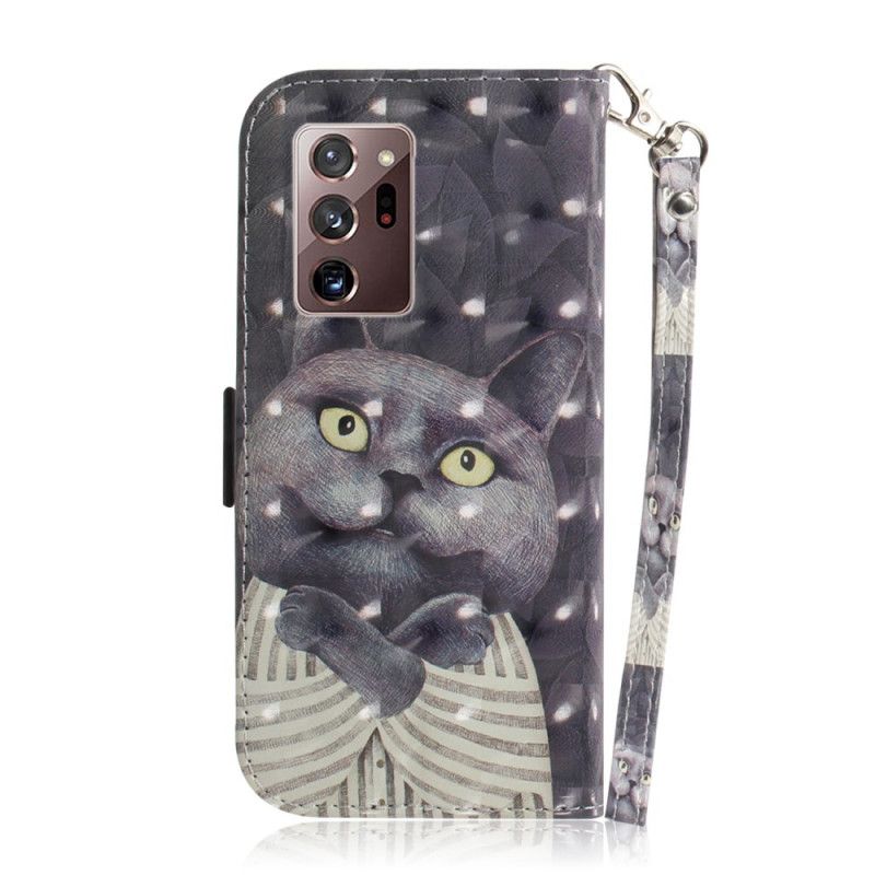 Leren Hoesje voor Samsung Galaxy Note 20 Ultra Grijze Kat Met String