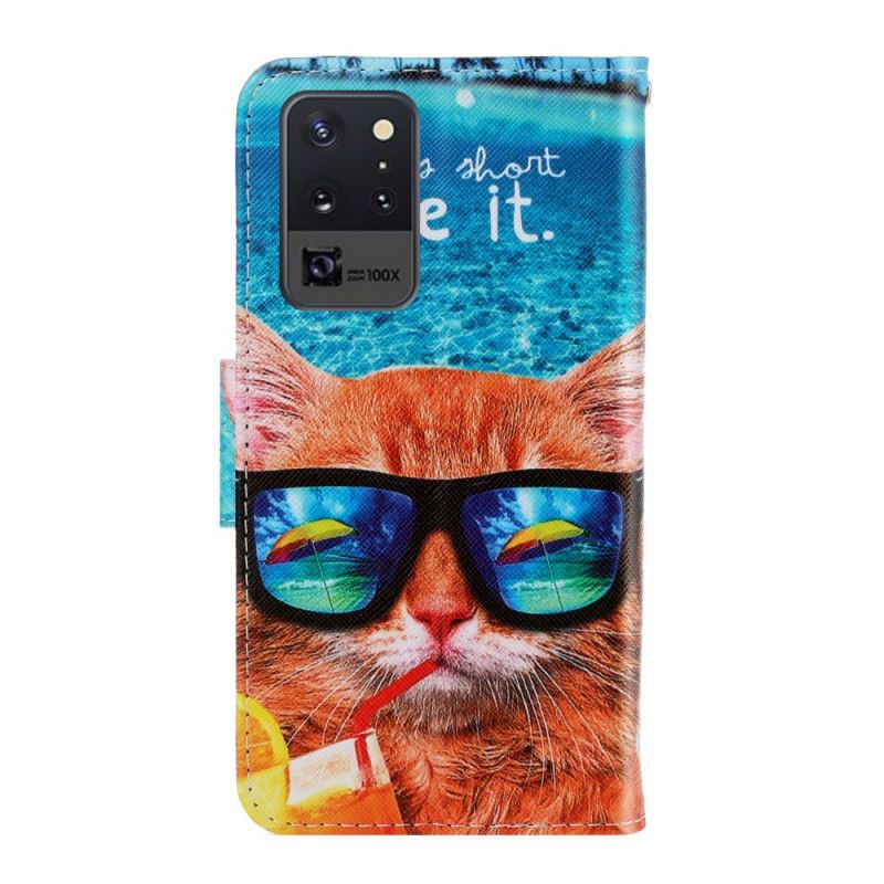 Leren Hoesje voor Samsung Galaxy Note 20 Ultra Kat Leef Het Met String