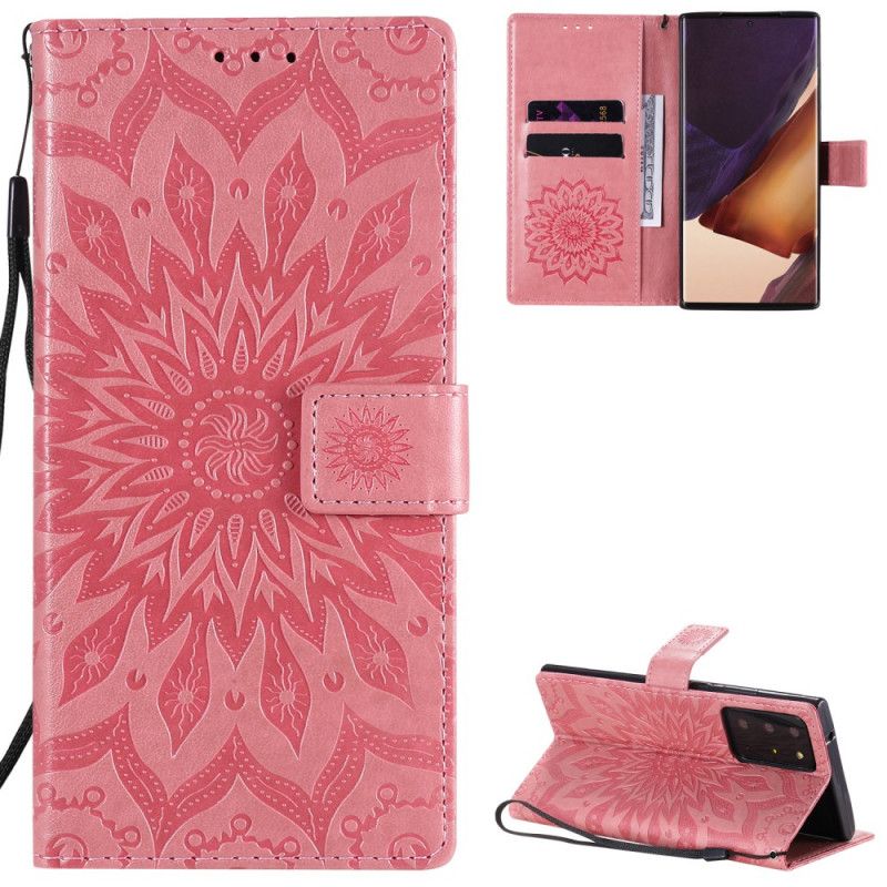 Leren Hoesje voor Samsung Galaxy Note 20 Ultra Rood Grijs Zonnebloem