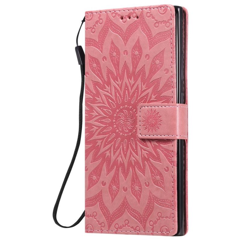 Leren Hoesje voor Samsung Galaxy Note 20 Ultra Rood Grijs Zonnebloem