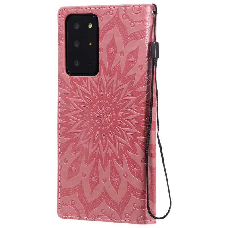 Leren Hoesje voor Samsung Galaxy Note 20 Ultra Rood Grijs Zonnebloem