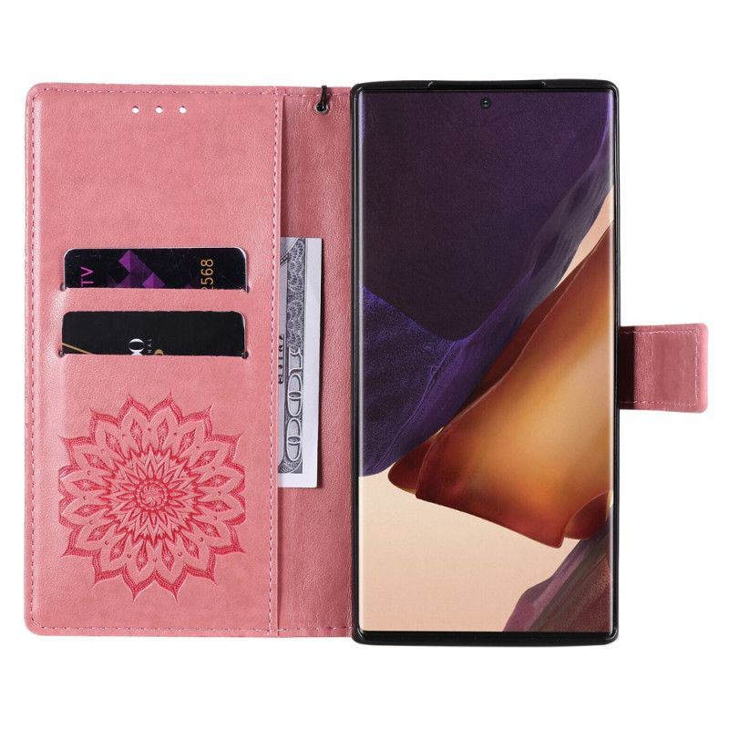 Leren Hoesje voor Samsung Galaxy Note 20 Ultra Rood Grijs Zonnebloem