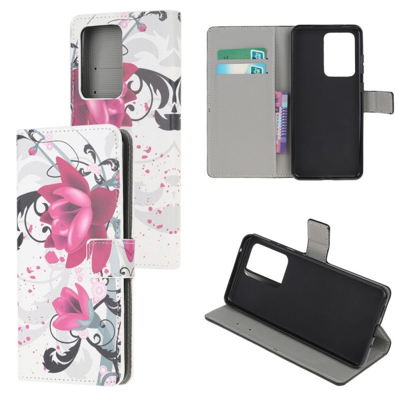 Leren Hoesje voor Samsung Galaxy Note 20 Ultra Roze Magenta Tropische Bloemen