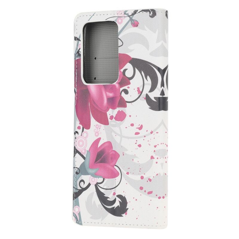 Leren Hoesje voor Samsung Galaxy Note 20 Ultra Roze Magenta Tropische Bloemen