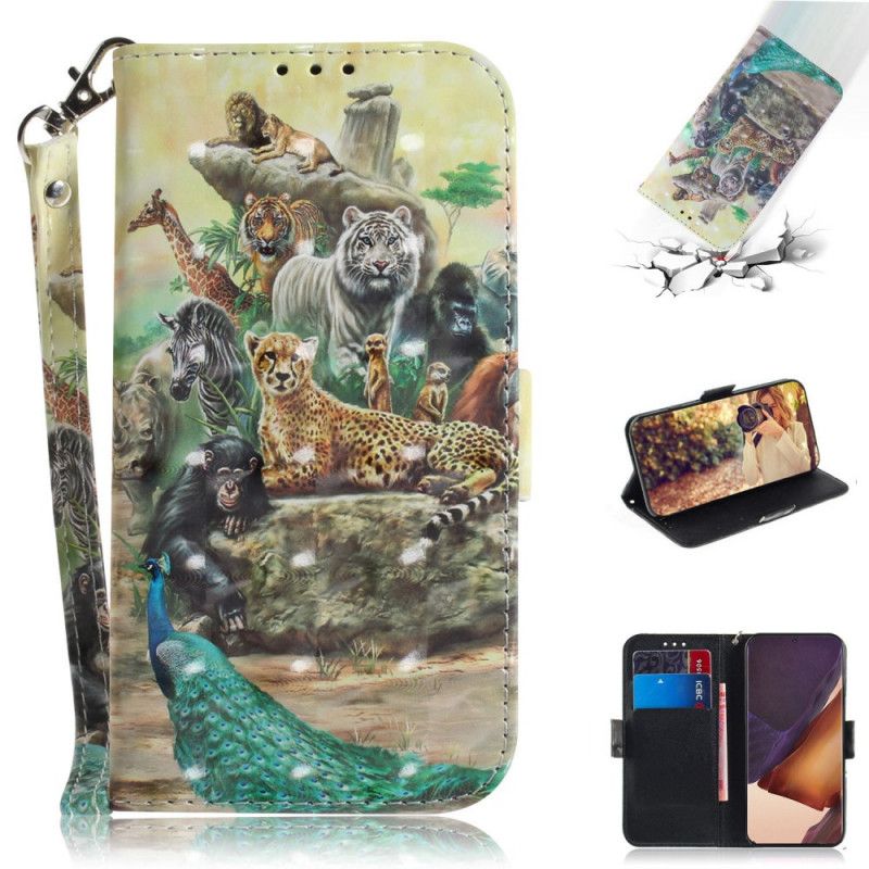 Leren Hoesje voor Samsung Galaxy Note 20 Ultra String Safari Dieren