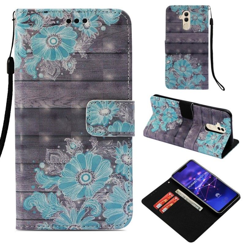 Cover Folio-hoesje Huawei Mate 20 Lite Telefoonhoesje 3D Blauwe Bloemen