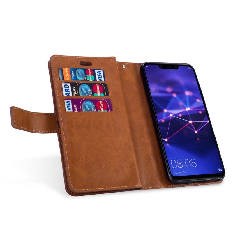 Leren Hoesje Huawei Mate 20 Lite Marineblauw Zwart Portemonnee Met Riempje