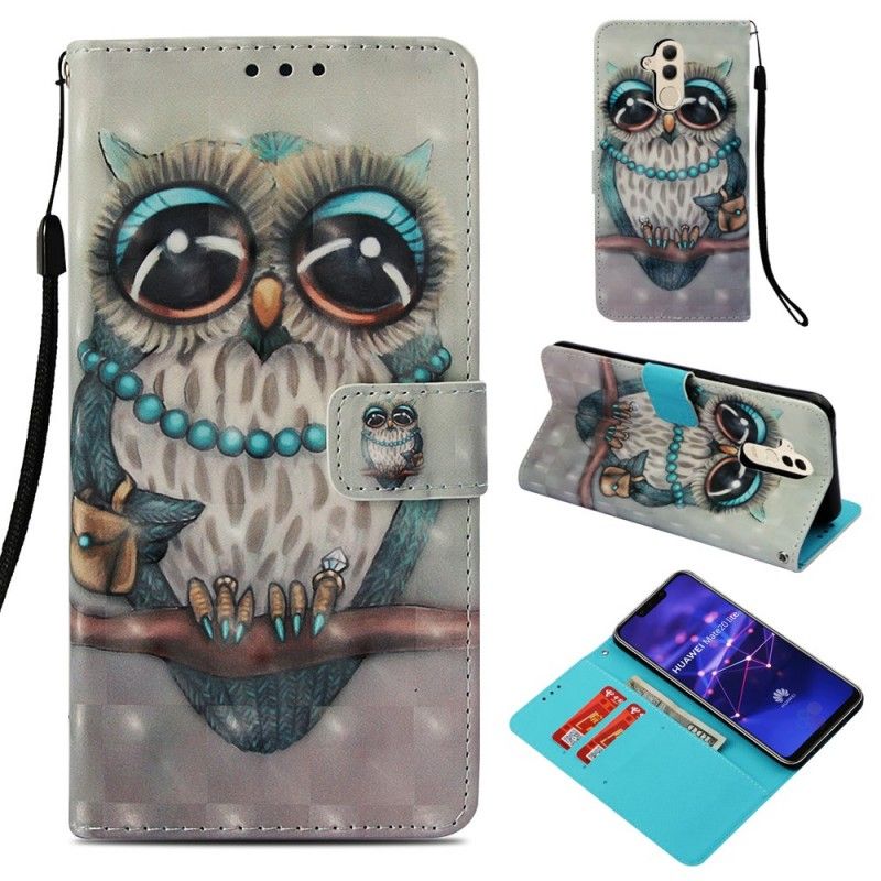 Leren Hoesje Huawei Mate 20 Lite Miss Uil 3D