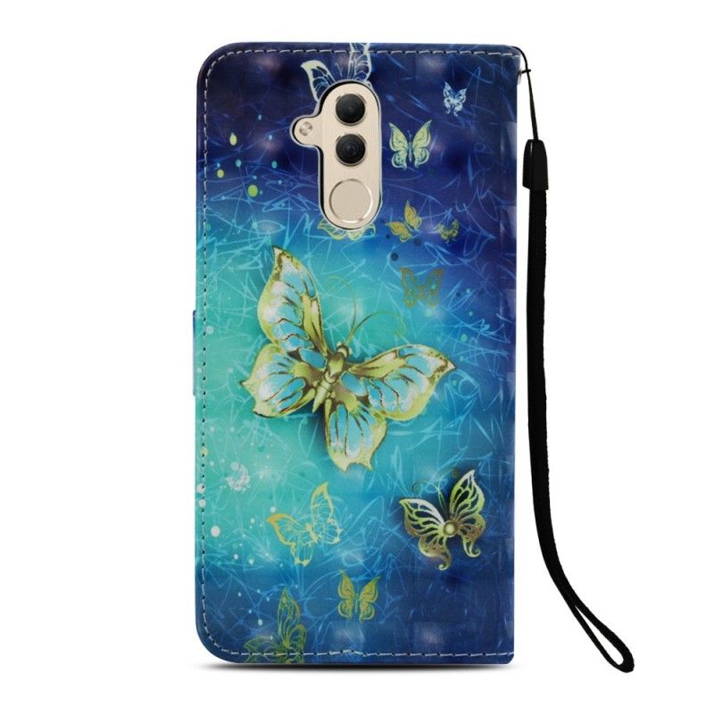 Leren Hoesje Huawei Mate 20 Lite Telefoonhoesje 3D Gouden Vlinders