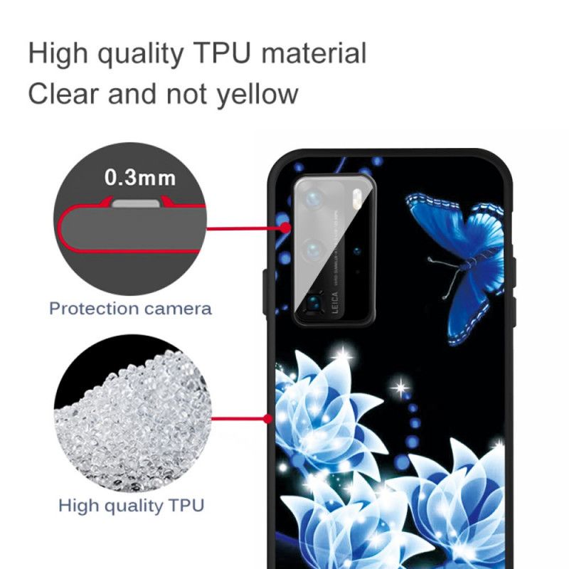 Case Hoesje Huawei P40 Telefoonhoesje Vlinder En Blauwe Bloemen