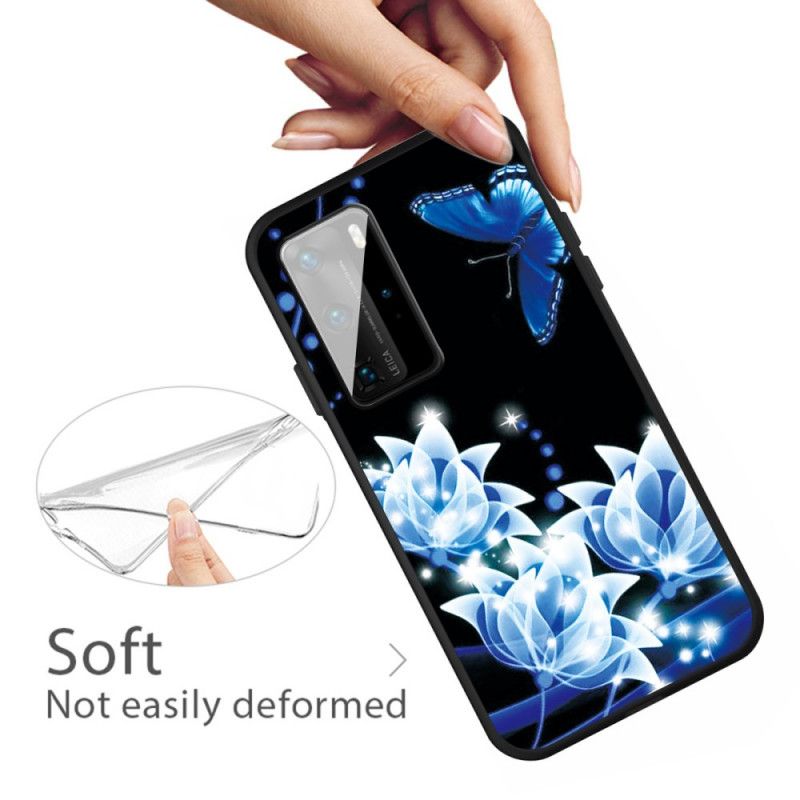 Case Hoesje Huawei P40 Telefoonhoesje Vlinder En Blauwe Bloemen