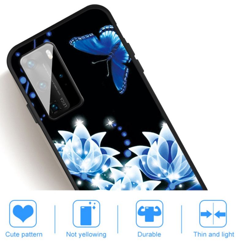 Case Hoesje Huawei P40 Telefoonhoesje Vlinder En Blauwe Bloemen