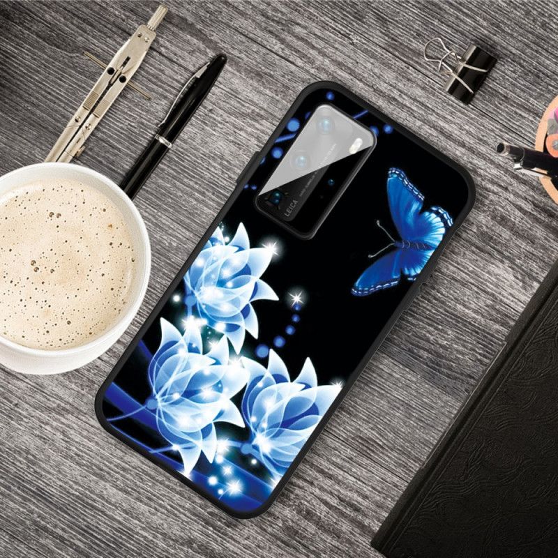 Case Hoesje Huawei P40 Telefoonhoesje Vlinder En Blauwe Bloemen