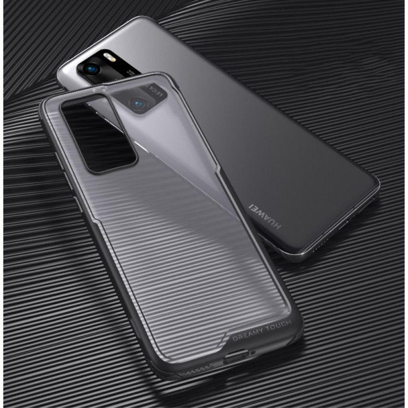 Cover Hoesje Huawei P40 Grijs Zwart Telefoonhoesje Hybride Leeu Afgeschuinde Randen