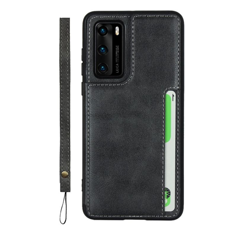 Cover Hoesje Huawei P40 Grijs Zwart Telefoonhoesje Kaarthoudersteun En Lanyard