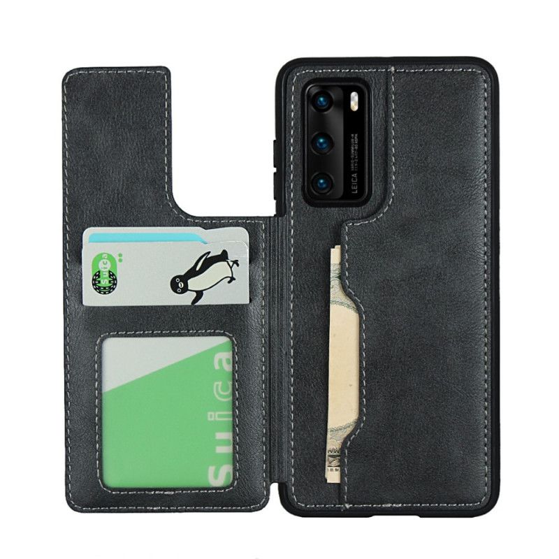 Cover Hoesje Huawei P40 Grijs Zwart Telefoonhoesje Kaarthoudersteun En Lanyard