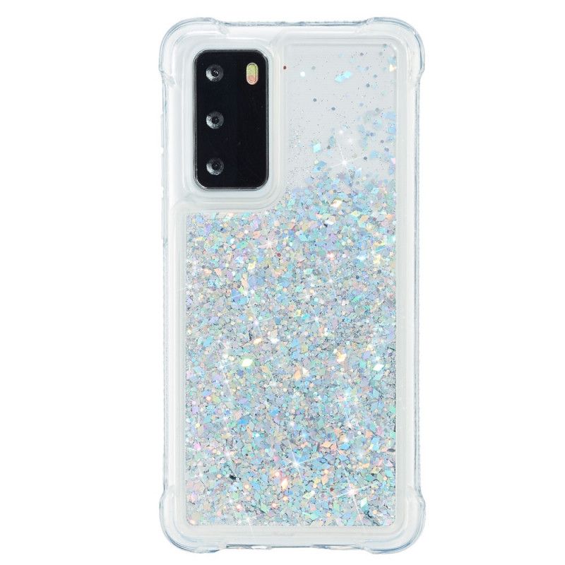 Cover Hoesje Huawei P40 Lichtblauw Magenta Telefoonhoesje Verlangen Glitter