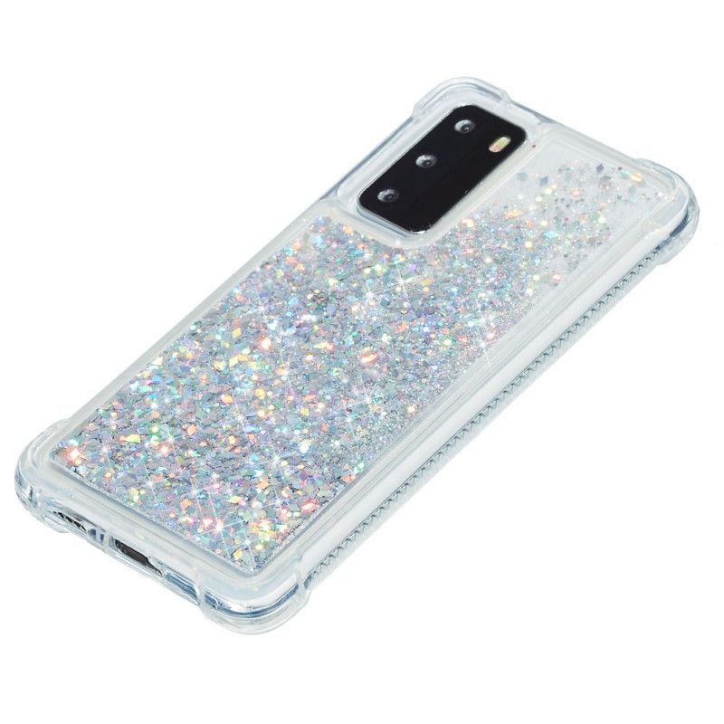 Cover Hoesje Huawei P40 Lichtblauw Magenta Telefoonhoesje Verlangen Glitter