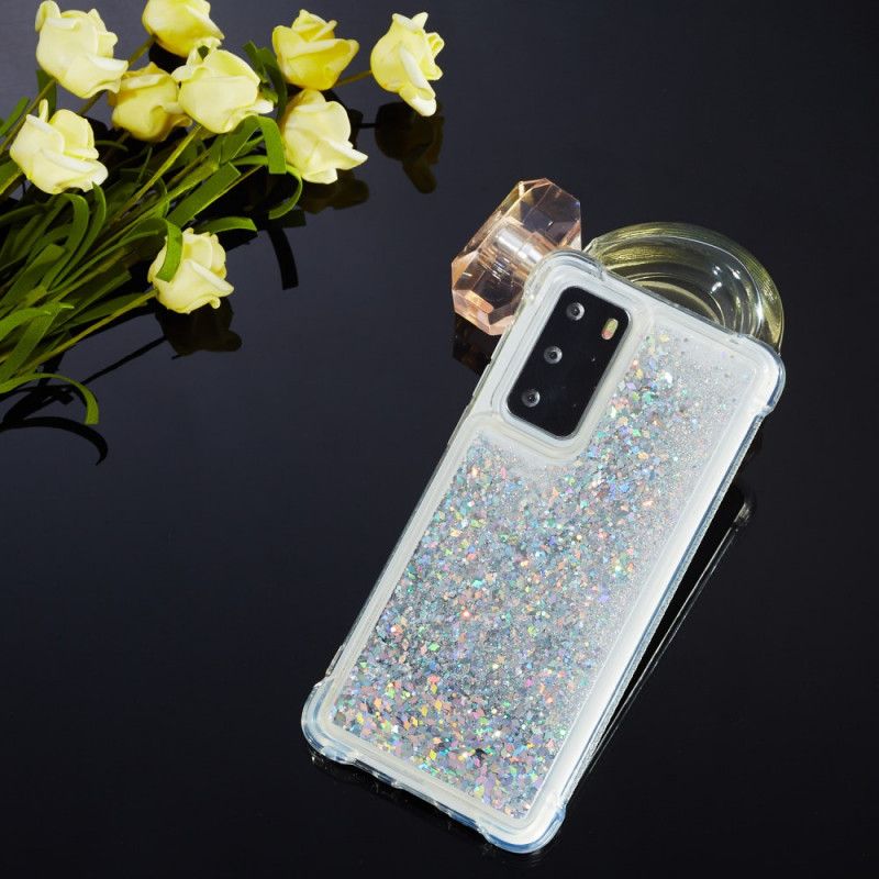 Cover Hoesje Huawei P40 Lichtblauw Magenta Telefoonhoesje Verlangen Glitter