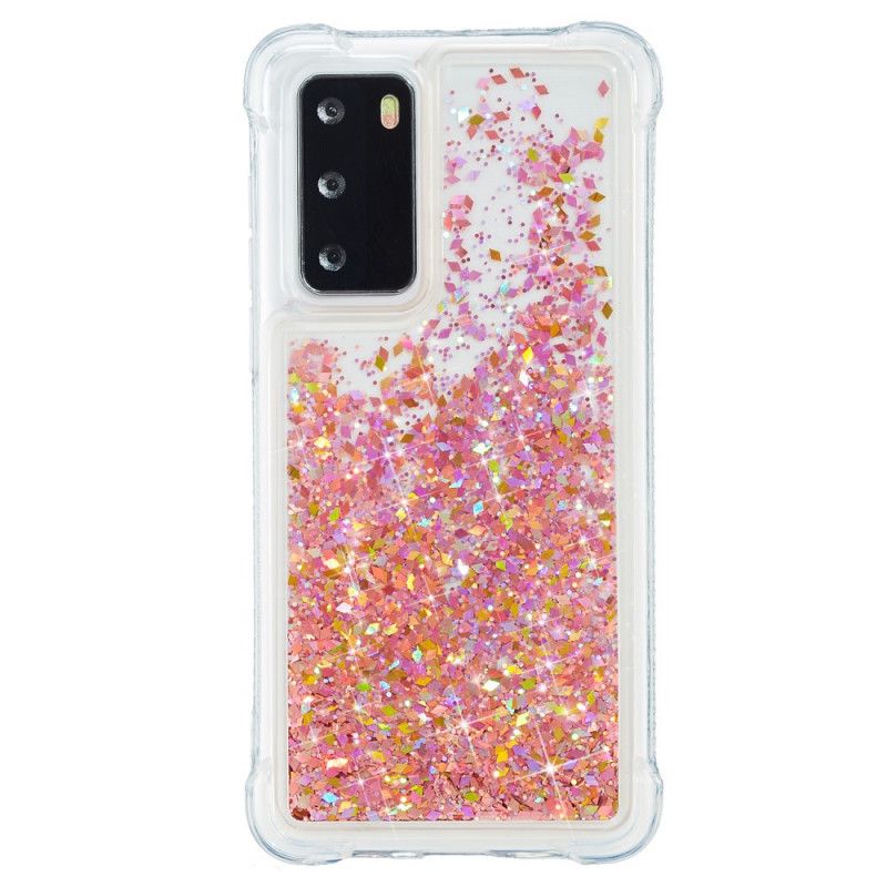 Cover Hoesje Huawei P40 Lichtblauw Magenta Telefoonhoesje Verlangen Glitter