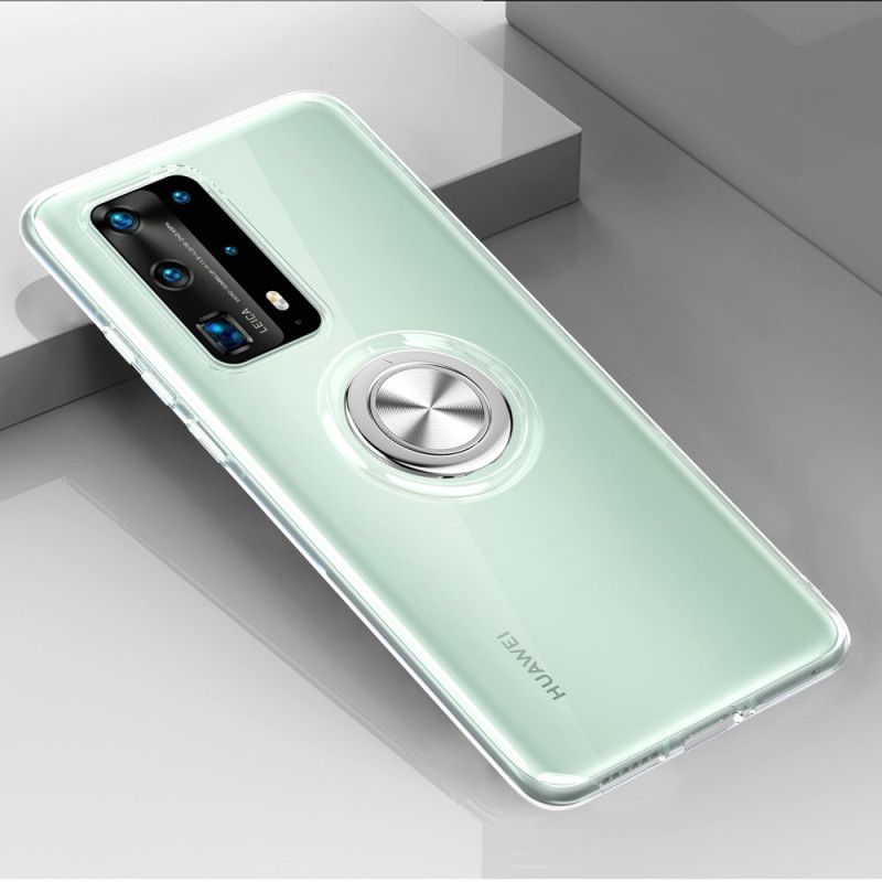 Cover Hoesje Huawei P40 Rood Zwart Telefoonhoesje Transparante Enkele Metalen Ring