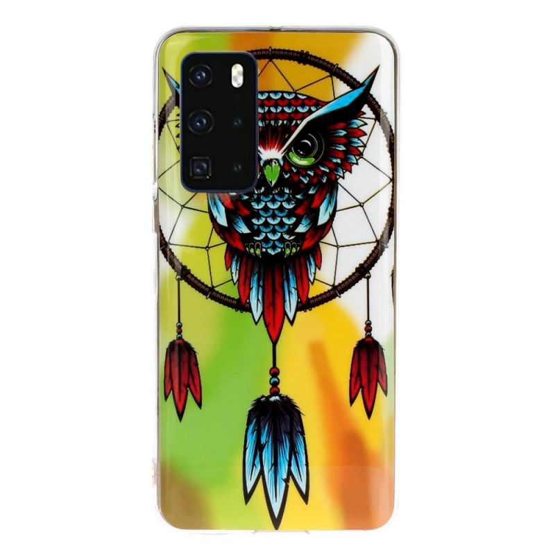 Cover Hoesje Huawei P40 Telefoonhoesje Fluorescerende Uil Dromenvanger