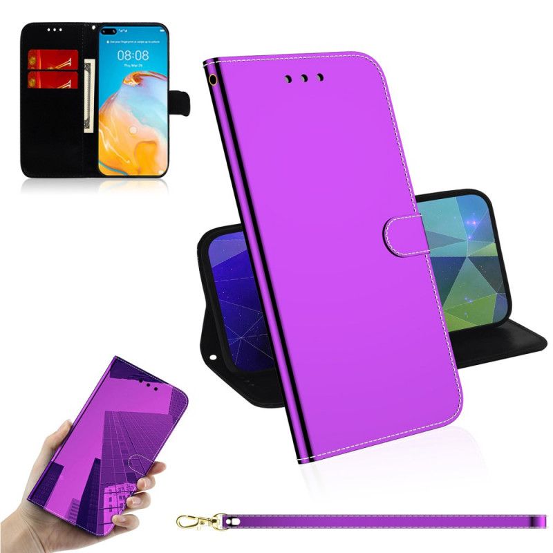 Flip Case Leren Huawei P40 Magenta Spiegelkap Van Imitatieleer