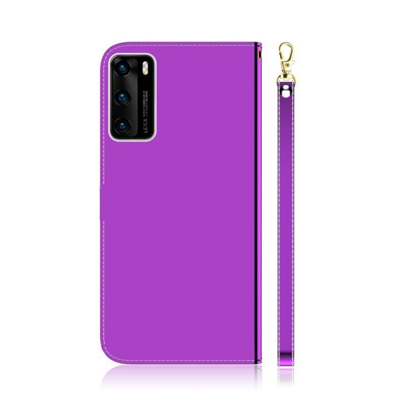 Flip Case Leren Huawei P40 Magenta Spiegelkap Van Imitatieleer