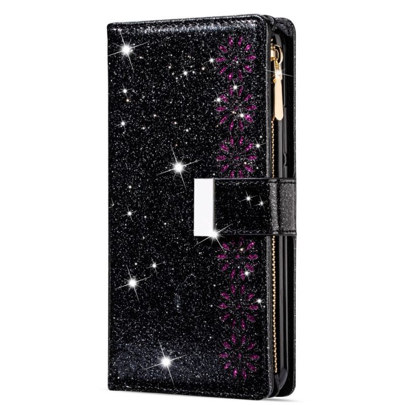 Flip Case Leren Huawei P40 Magenta Zwart Portemonnee Met Ritssluiting