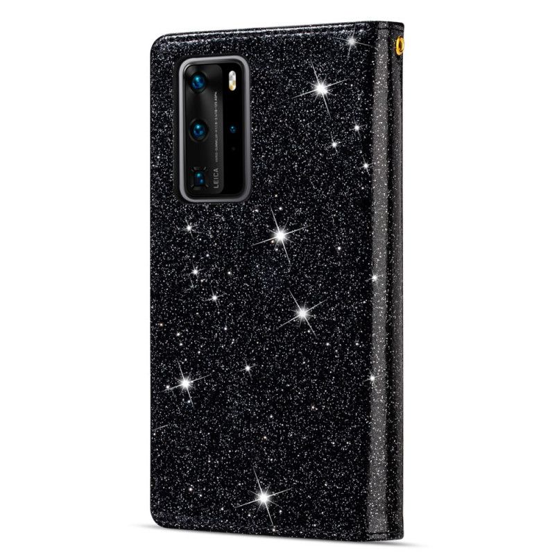 Flip Case Leren Huawei P40 Magenta Zwart Portemonnee Met Ritssluiting