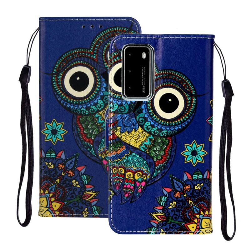 Flip Case Leren Huawei P40 Uil In Mandala