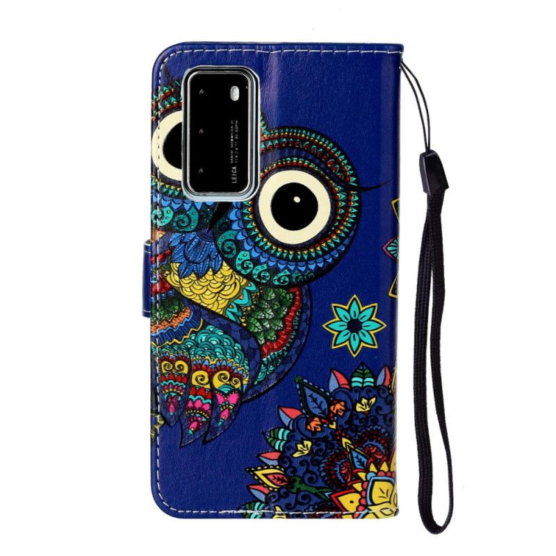 Flip Case Leren Huawei P40 Uil In Mandala