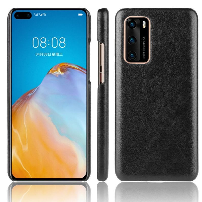 Hoesje Huawei P40 Grijs Zwart Prestatie Lychee Leereffect