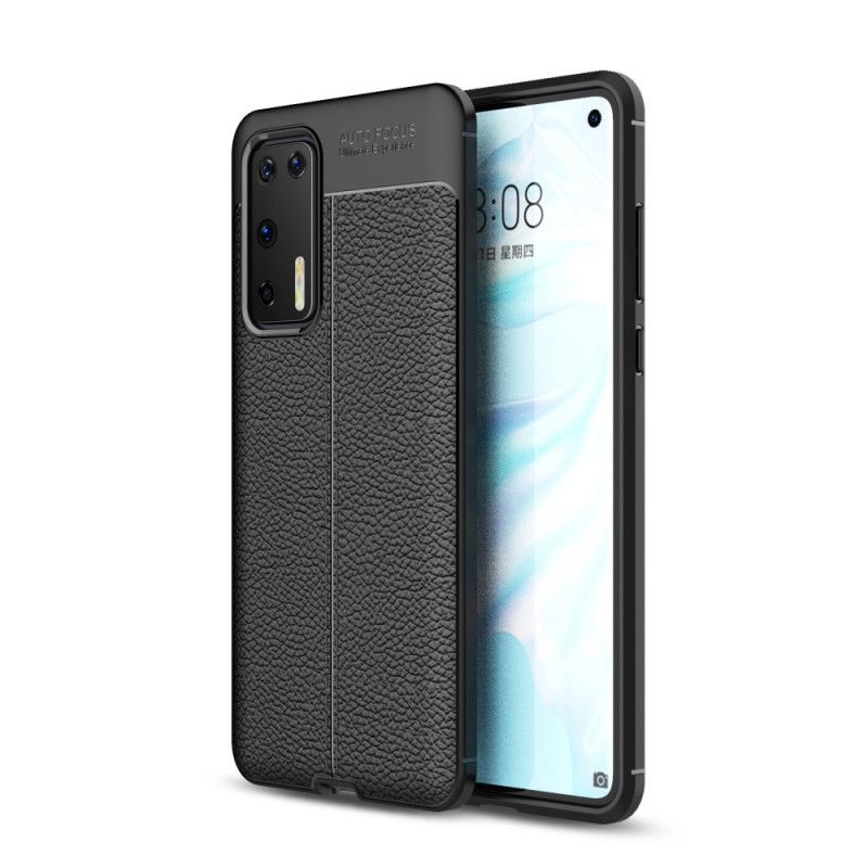 Hoesje Huawei P40 Rood Zwart Dubbellijns Lychee Leereffect