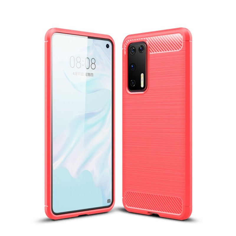 Hoesje Huawei P40 Rood Zwart Geborsteld Koolstofvezel