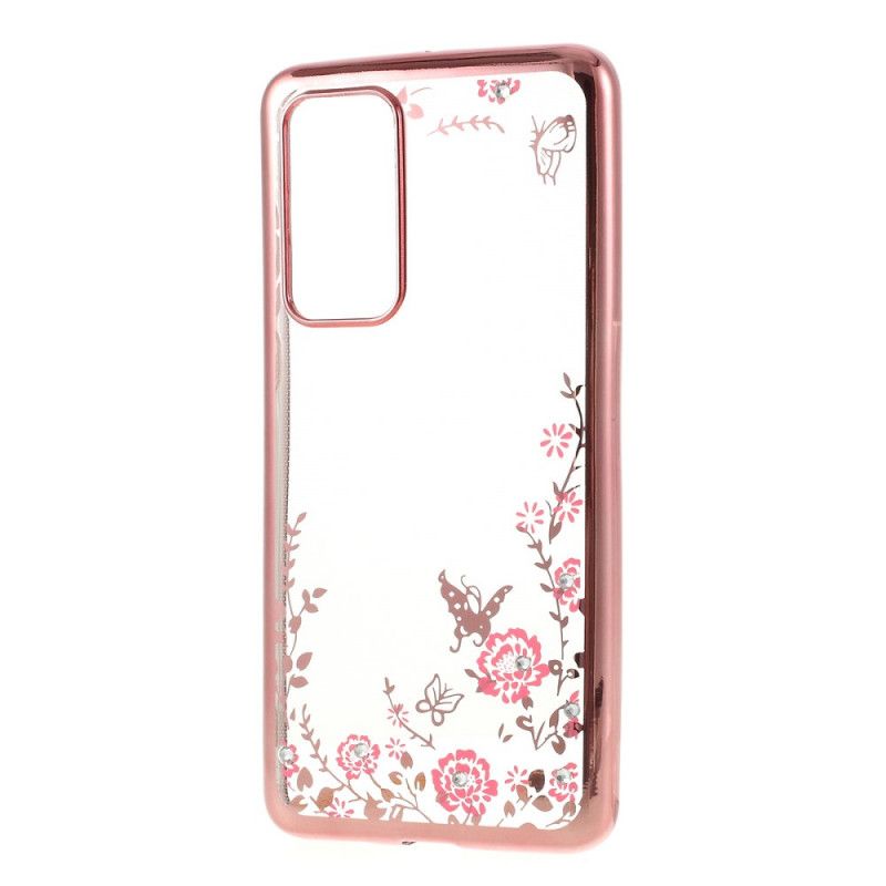 Hoesje Huawei P40 Rose Goud Goud Metalen Effectrand Met Vlinders