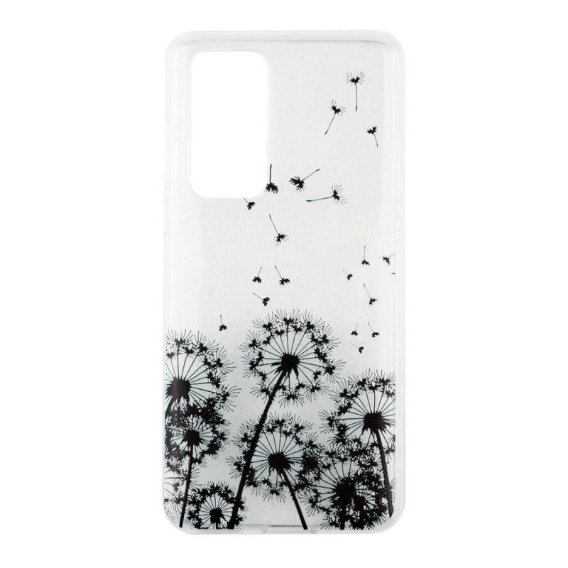 Hoesje Huawei P40 Transparant Zwarte Paardebloemen