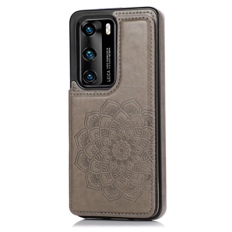 Hoesje voor Huawei P40 Lichtblauw Grijs Kaarthouder Met Mandala-Print