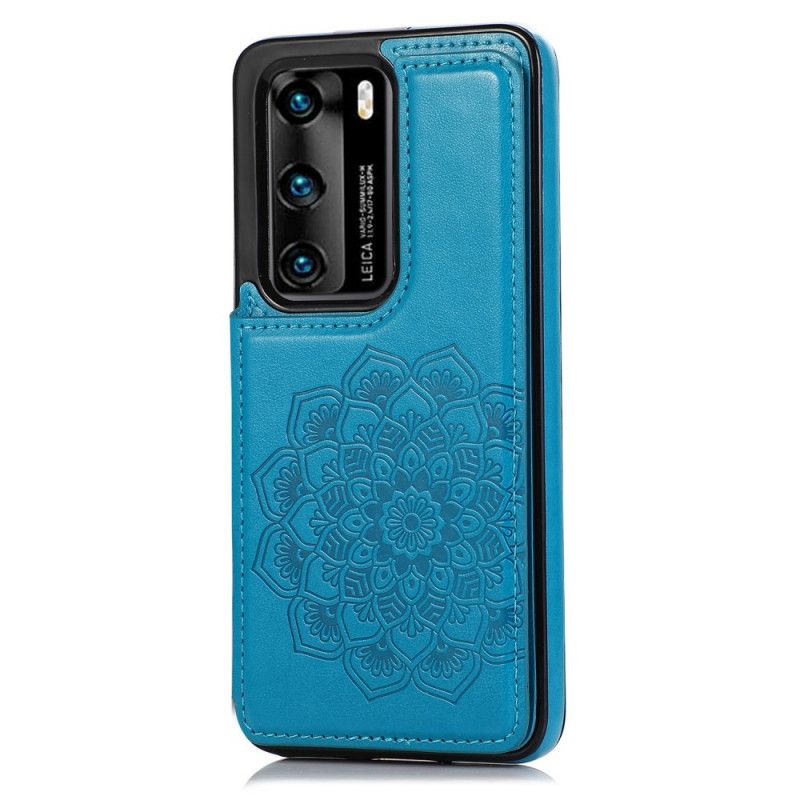 Hoesje voor Huawei P40 Lichtblauw Grijs Kaarthouder Met Mandala-Print