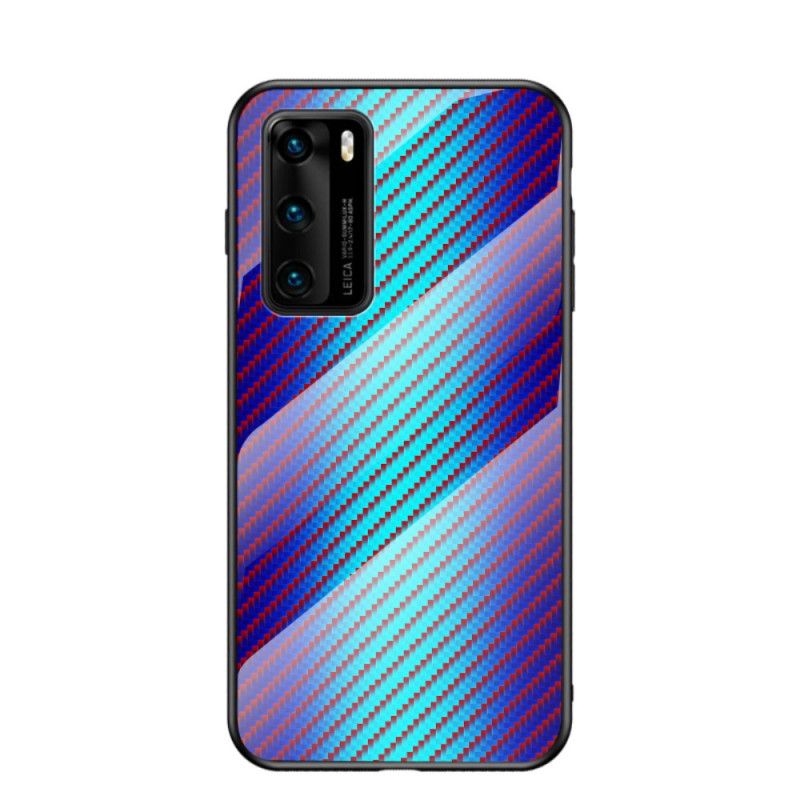 Hoesje voor Huawei P40 Oranje Magenta Koolstofvezel Gehard Glas