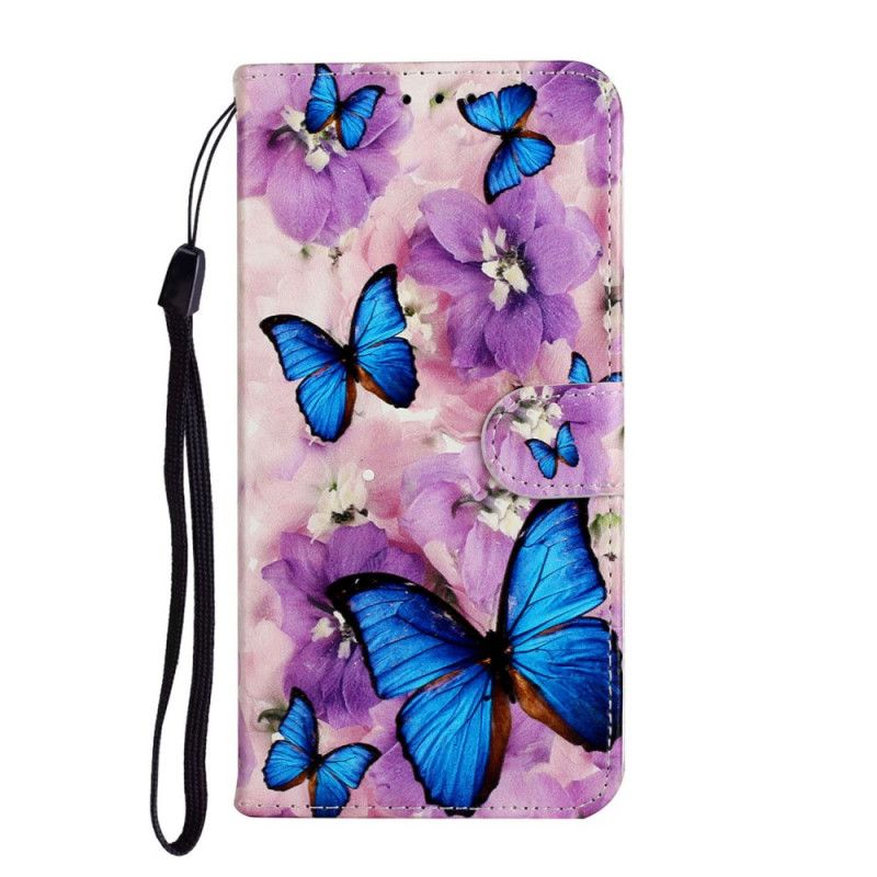 Leren Hoesje Huawei P40 Blauwe Vlinders In De Bloemen