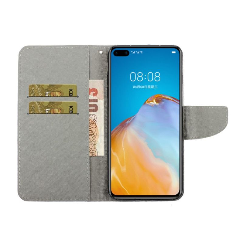 Leren Hoesje Huawei P40 Stop Nooit Met Dromen Marine Met String