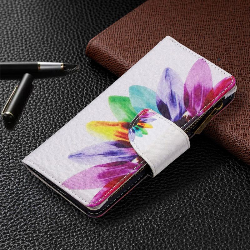 Leren Hoesje voor Huawei P40 Wit Zwart Bloemenzak Met Ritssluiting