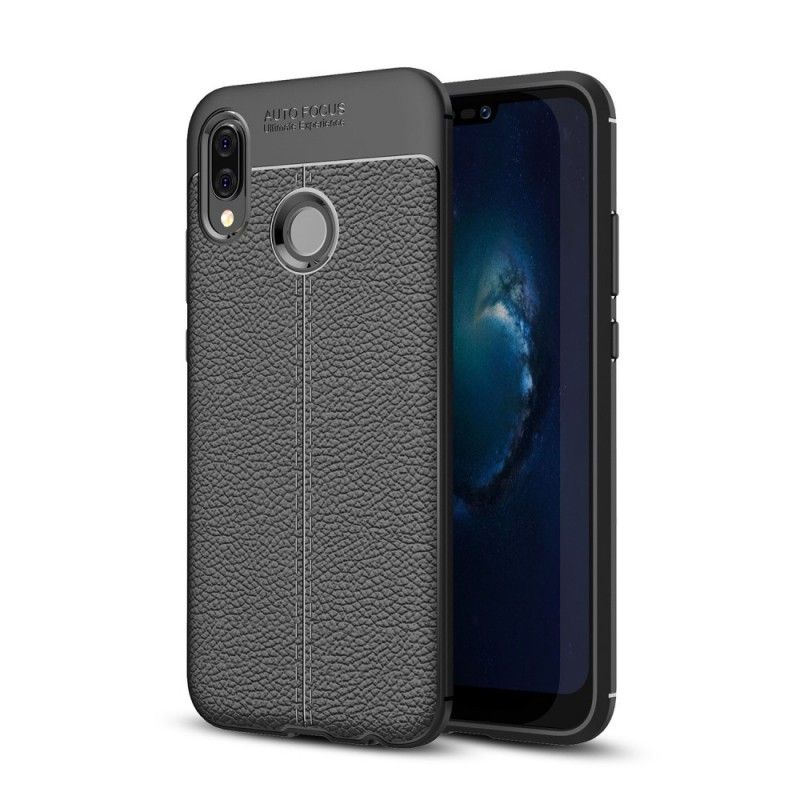 Case Hoesje Huawei P20 Lite Grijs Zwart Telefoonhoesje Dubbellijn Lychee Leereffect